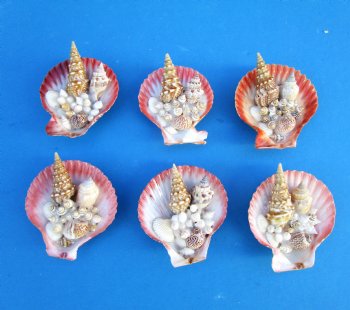 Colorful Pecten Nobilis Shell Magnet Decorated With Tiny Seashells - 10 @ $1.60 each; 30 @ $1.44 each