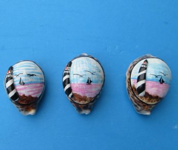 Painted Tiger Cowrie Shell Magnets with 3d Lighthouse <font color=red> Wholesale</font> - 70 @ $1.35 each