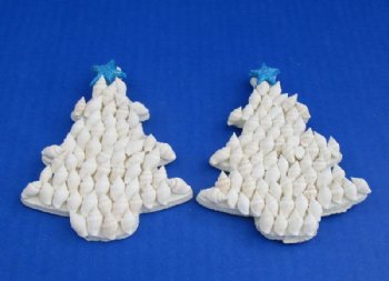 4 inches White Seashell Christmas Tree Magnets with Blue Starfish Star  <font color=red> Wholesale</font> - 70 2 $1.35 each