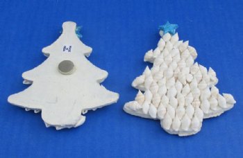 4 inches White Seashell Christmas Tree Magnets with Blue Starfish Star  <font color=red> Wholesale</font> - 70 2 $1.35 each