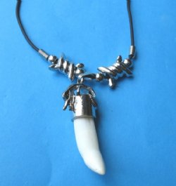 20 inches Real Alligator Tooth Necklace with 3/4 to 1-1/2 inches Gator Tooth and Twisted Silver Wire Beads - 3 @ $7.50 each