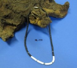 18 inches Black Coconut Beads with White Puka Shell Beads Seashell Necklace for Summer Beach Wear - Packed 12 @ $1.10 each