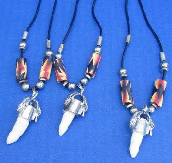 Alligator Tooth Necklace with Red, Gold and Black Abstract Design Beads 1/2 to 1-1/2 inches Gator Tooth, 20 inches - 3 @ $7.50 each
