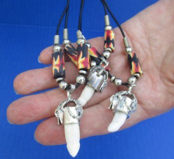 Alligator Tooth Necklace with Red, Gold and Black Abstract Design Beads 1/2 to 1-1/2 inches Gator Tooth, 20 inches - 3 @ $7.50 each