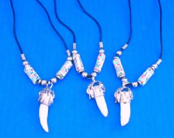 Alligator Tooth Necklace with Beads Decorated with Flowers, 20 inches - 3 @ $7.50 each