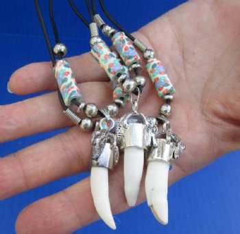 Alligator Tooth Necklace with Beads Decorated with Flowers, 20 inches - 3 @ $7.50 each