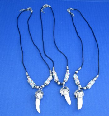 Alligator Tooth Necklace with Beads Decorated with Flowers, 20 inches - 3 @ $7.50 each