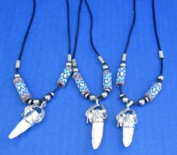 Alligator Tooth Necklace with Blue White and Brown Zig Zag Pattern Beads with 1/2 to 1-1/2 inches Gator Tooth, 20 inches - 3 @ $7.50 each