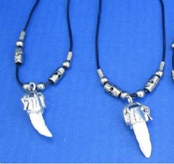 Genuine Alligator Tooth Necklace with Silver Skull Face Beads and 1/2 to 1-1/2 inches Gator Tooth - 3 @ $7.50 each