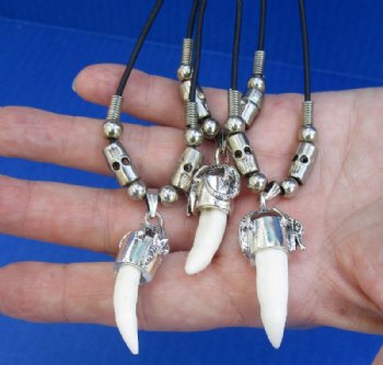 Genuine Alligator Tooth Necklace with Silver Skull Face Beads and 1/2 to 1-1/2 inches Gator Tooth - 3 @ $7.50 each
