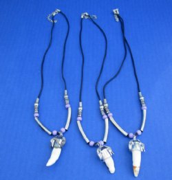  Alligator Tooth Necklace with Violet Beads and Open Silver Tube Beads and 1/2 to 1-1/2 inches Gator Tooth - 3 @ $7.50 each