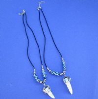 20 inches Alligator Tooth Necklace with Navy and White Abstract Art Beads - 3 @ $7.50 each