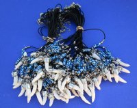 20 inches Alligator Tooth Necklace with Navy and White Abstract Art Beads - 3 @ $7.50 each