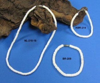 White Clam Shell Beads Necklaces, White Puka Shell Necklaces for Sale in bulk - 18 inches $36.60 a dozen; 20 inches $48.96 a dozen