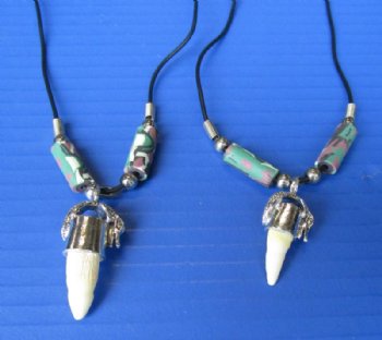 Genuine Alligator Tooth with Camouflage Beads Necklaces <font color=red> Wholesale </font>.  20 inches - 24 @ $4.50 each