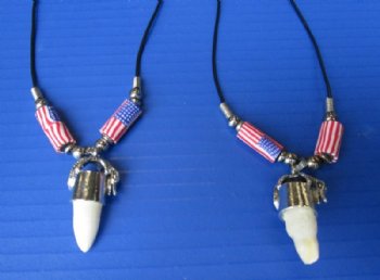 Real Alligator Tooth Necklaces with USA  Flag  Beads <font color=red> Wholesale </font> - 24 @ $4.50 each