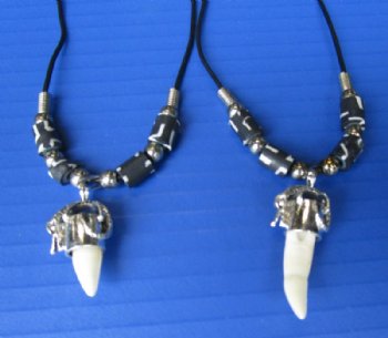 Alligator Tooth Necklaces <font color=red> Wholesale</font> with Black and White Tube Shaped Beads  - 24  $4.50 each