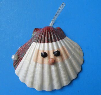 Great Scallop Santa Seashell Ornament with Glitter <font color=red> Wholesale</font>, 4 inches - 60 @ $1.50 each
