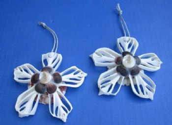 White Seashell Flower Christmas Ornaments, 3-1/2 inches - 10 @ $2.15 each