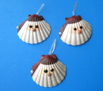 Great Scallop Santa Seashell Ornament with Glitter <font color=red> Wholesale</font>, 4 inches - 60 @ $1.50 each