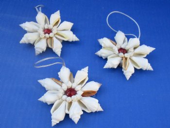 3-1/2 inches White Seashell Flower Ornaments <FONT COLOR=RED> Wholesale </font> - 96 @ $1.05 each