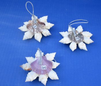 3-1/2 inches White Seashell Flower Ornaments <FONT COLOR=RED> Wholesale </font> - 96 @ $1.05 each