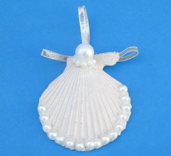 2-1/2 inches White Pecten Shell with Faux Pearls Ornaments <font color=red> Wholesale</font> -- 100 @ $1.08 each