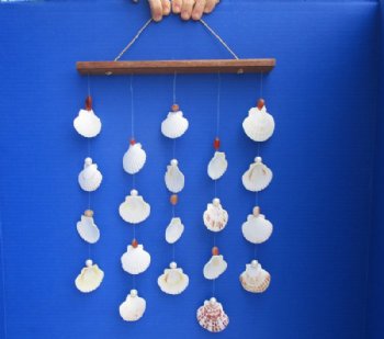 12 by 17 inches Hanging Pecten Shells with Brown Stones and White Pearls Wall Decor, Wind Chimes - 3 @ $6.95 each