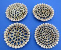 4 inches Round Open Weaved Wicker Coaster with Cowry Shell Border - 12 @ $1.80 each