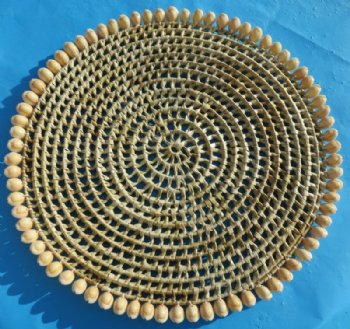 14-1/2 inches Round Wicker Weaved Placemats with Cowrie Shell Borders <font color=red> Wholesale</font> - 18 @ $5.40 each