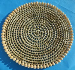 14-1/2 inches Round Wicker Weaved Placemats with Cowrie Shell Borders <font color=red> Wholesale</font> - 18 @ $5.40 each