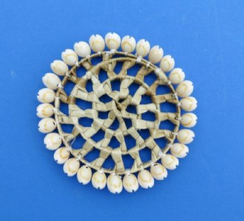 4 inches Round Open Weaved Wicker Coaster with Cowry Shell Border - 12 @ $1.80 each