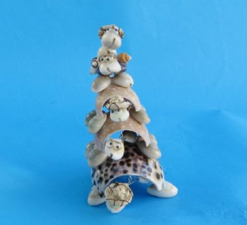  7 Stacked Bobbing Head Seashell Turtle Novelties <font color=red> Wholesale</font> Wearing a Tiny Hat and Wire Rimmed Glasses - 48 @ $3.10 each