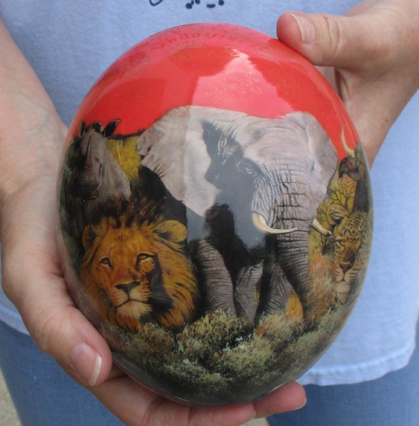 Real South African Decoupage Ostrich Egg with the African Big 5 Animals