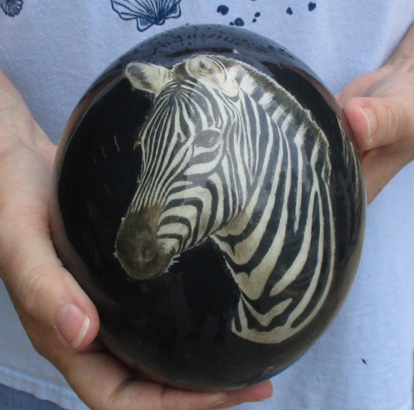 Real South African Decoupage Ostrich Egg with the African Zebra