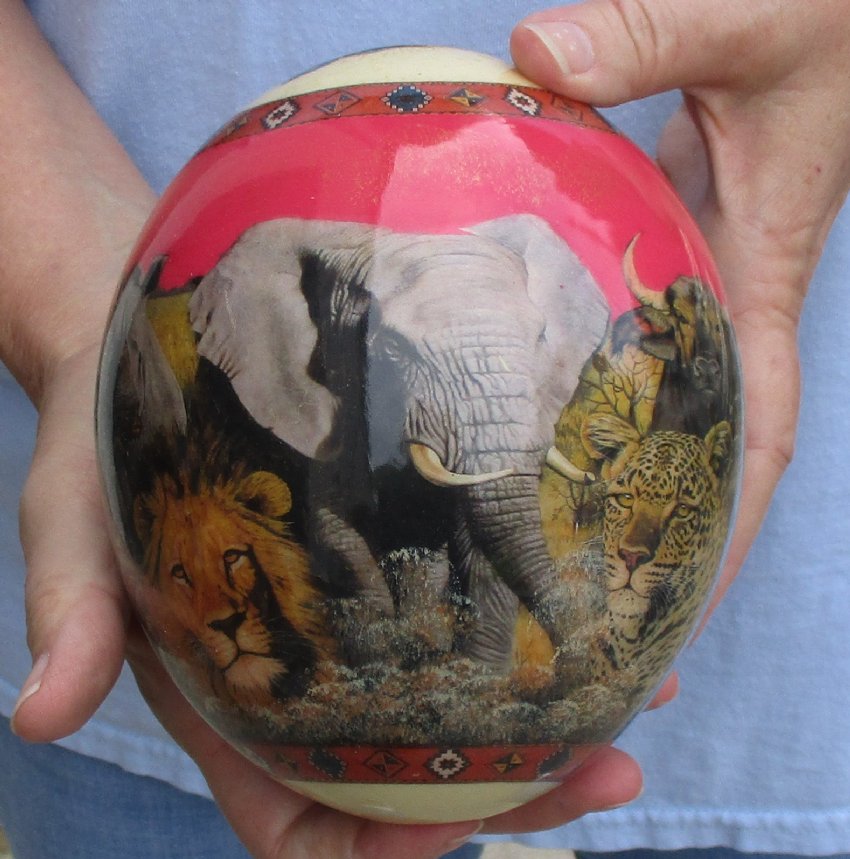Real South African Decoupage Ostrich Egg with the African Big 5 Animals