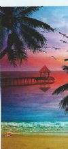 30 by 60 inches <font color=red>Wholesale</font> Red Sunset Beach Towels with Palm Trees and Fishing Pier - Case of 18 @ $5.85 each