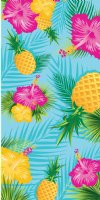 30 by 60 inches <font color=red>Wholesale</font> Tropical Hawaiian Pink Hibiscus with Pineapples Beach Towels   - Case of 18 @ $5.65 each