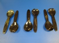 9-1/2 inches Horn Spoon and Spork Salad Serving Sets <font color=red> Wholesale</font> - 7 @ $14.25 a set
