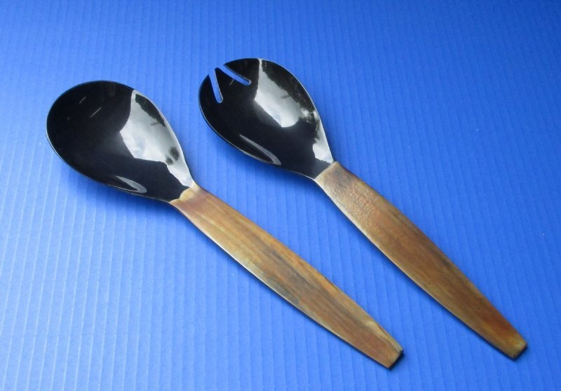 11 inches Authentic Horn Spoon and Spork Salad Serving Sets
