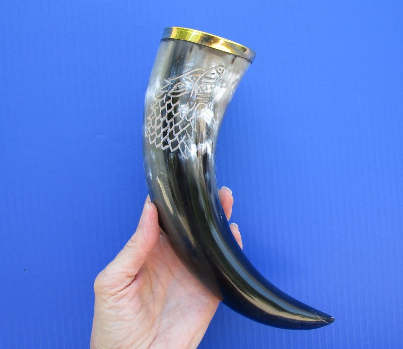 12 to 15 inches Wholesale Double Sided Engraved Wolf Buffalo Drinking Horns