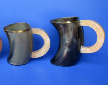 6 inches Polished Horn Mugs with Brass Trim  <font color=red> Wholesale</font> - 6 @ $23.00 each