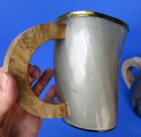 6 inches Polished Horn Mugs with Brass Trim  <font color=red> Wholesale</font> - 6 @ $23.00 each