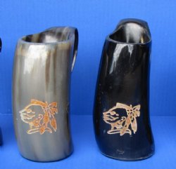 6 inches Horn Mugs with an Engraved Chief's Profile <font color=red> Wholesale</font> - 8 @ $24.00 each