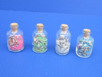 2 ounce Tiny Souvenir Bottles of Sand and Shells in assorted colors-  12 @ .75 each;  48 @ .60 each