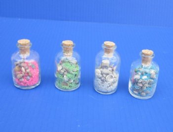 2 ounce Souvenir Sand and Shells Bottles with assorted colored shells and sand  - <font color=red> Bulk</font> Case of 192 @ .47 ea