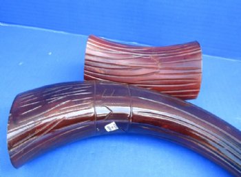 14 to 18 inches Dyed Reddish Brown Engraved Lines and Letters Cow Horn with Horn Stand - $25.99