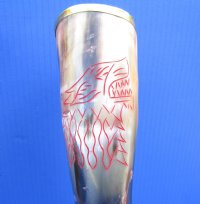 Red Engraved Wolf Drinking Horn, Brass Trim, Gold Finial Tip with Horn Stand 12 to 15 inches <font color=red> Wholesale </font> -  4 @ $24.00 each;  6 @ $21.00 each