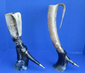 15 to 18 inches Decorative Engraved, Carved Drinking Horn with Handle and Horn Stand - $44.99