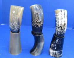 11 to 13 inches Decorative Engraved, Carved Drinking Horns with Stands <font color=red> Wholesale</font> - 8 @ $14.85 each